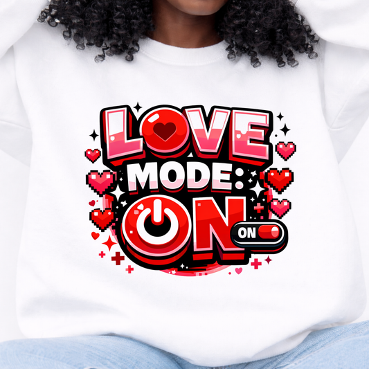 Love Mode On Sweatshirt – Valentine Power Button Design (Design 04)