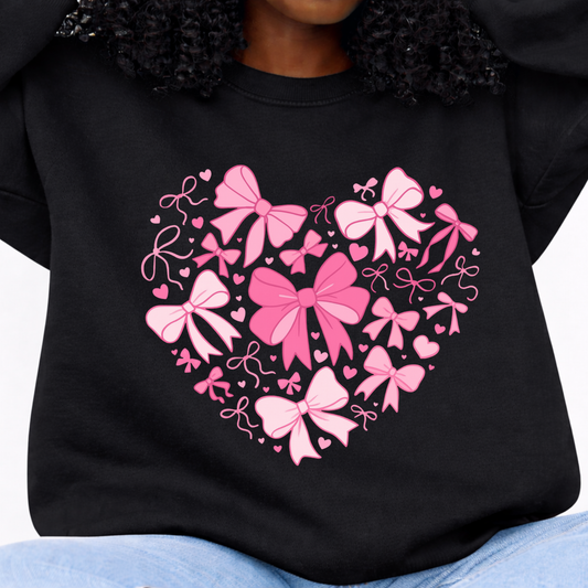 Pink Bow Heart Sweatshirt – Valentine Bow Graphic (Design 06)