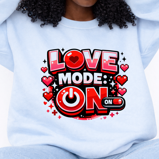 Love Mode On Sweatshirt – Valentine Power Button Design (Design 04)