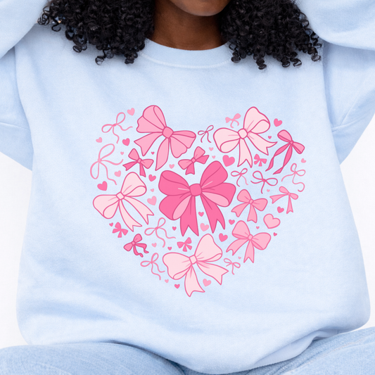 Pink Bow Heart Sweatshirt – Valentine Bow Graphic (Design 06)