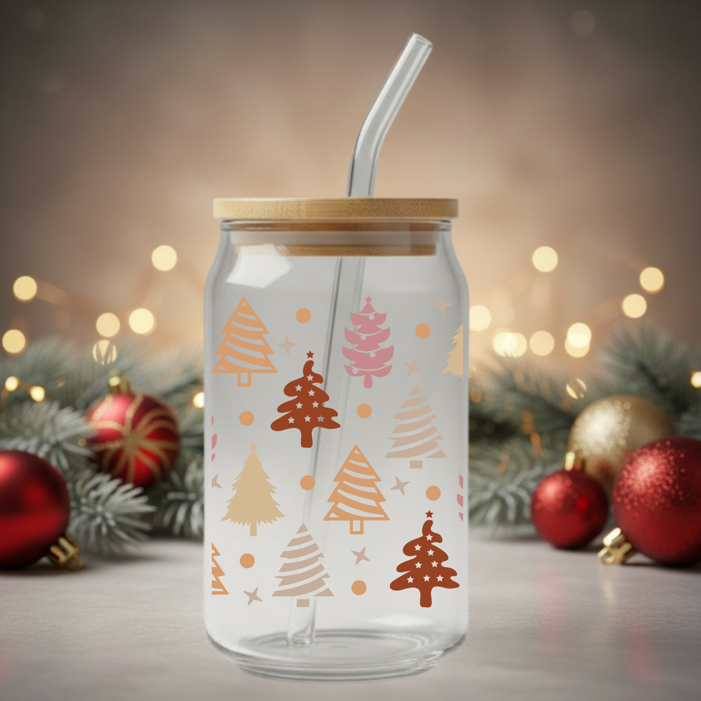 Christmas Trees Glass Can – 16oz 🎄✨